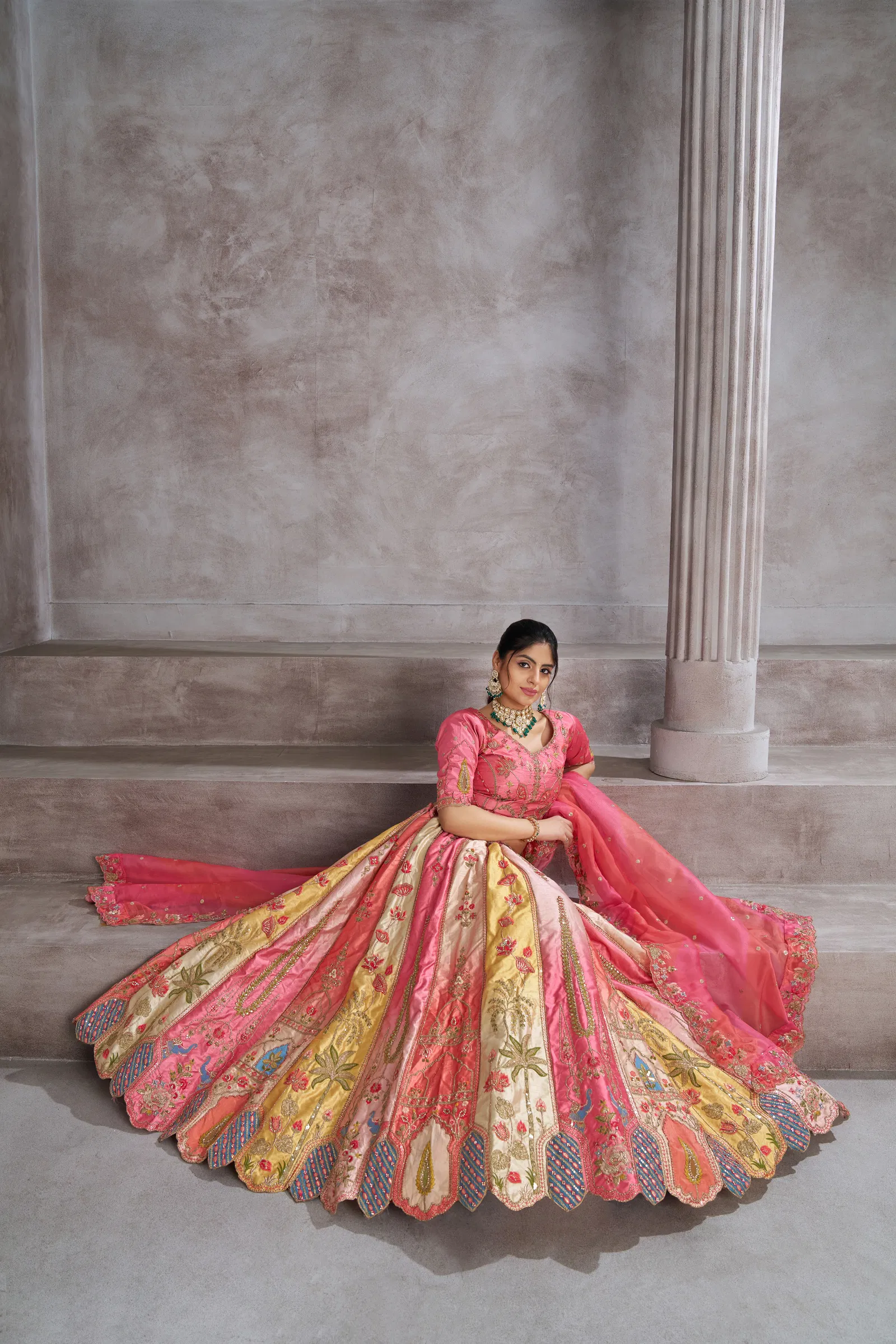 Kf 73 Pink Banarasi Silk Embroidered Wedding Lehenga Suppliers In India